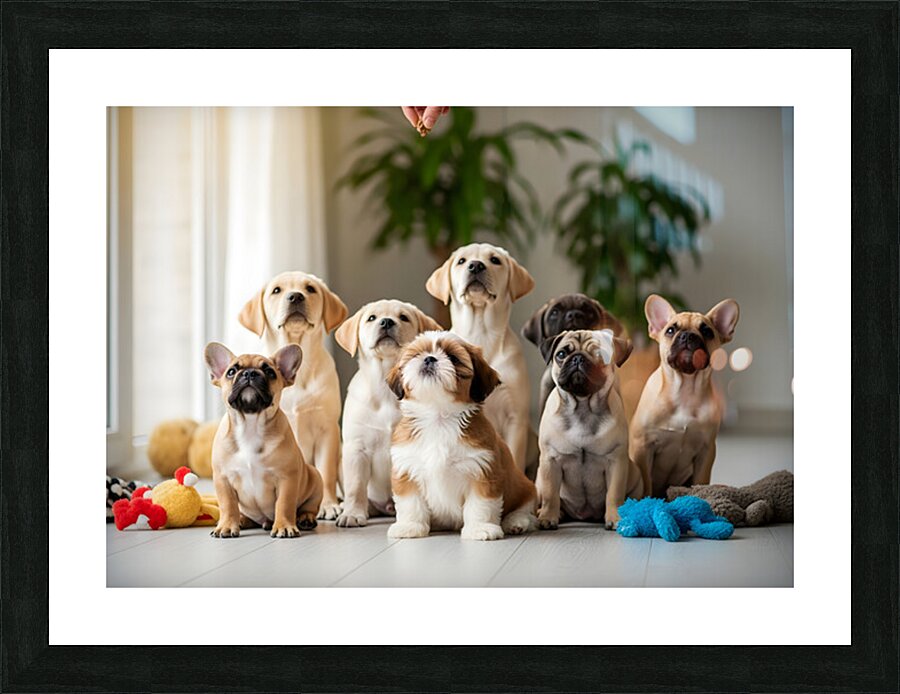 Shih Tzu Puppy Spots Delicious Treats Above Picture Frame print