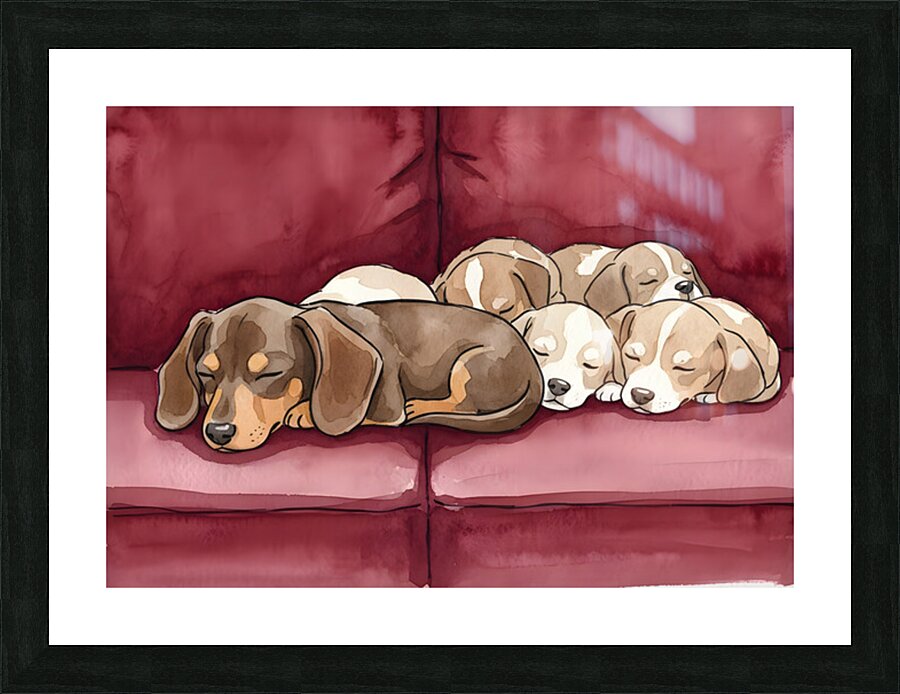 Dachshund Puppy Naps With New Friends Picture Frame print