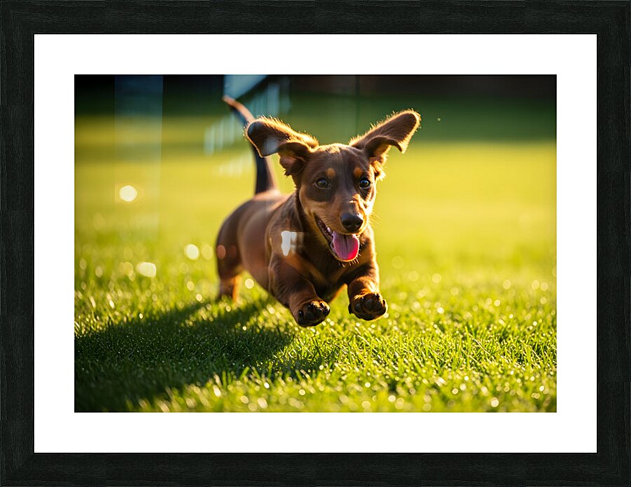Happy Dachshund Puppy Celebrates Training Success Picture Frame print