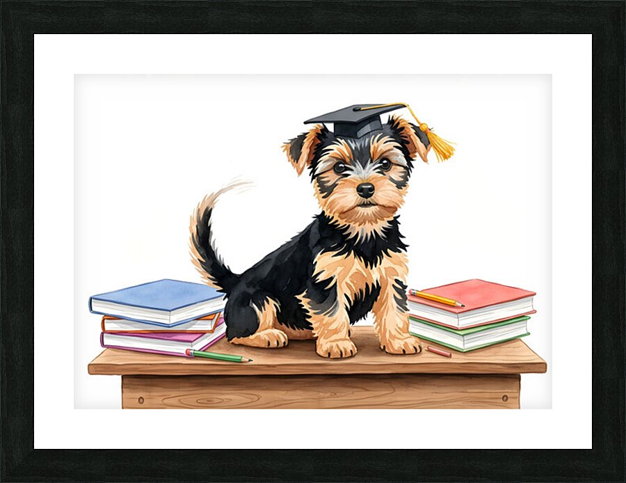 Yorkshire Terrier Puppys First Day Of School Impression et Cadre photo