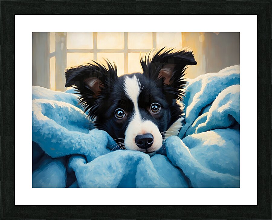 Border Collie Puppy Discovers Cozy Blanket Fort Picture Frame print