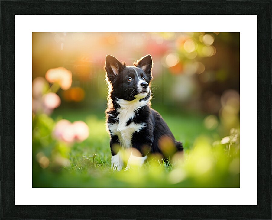 Border Collie Puppy Waiting In The Garden Picture Frame print