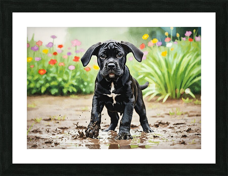 Cane Corso Puppy Playing In Muddy Garden Picture Frame print