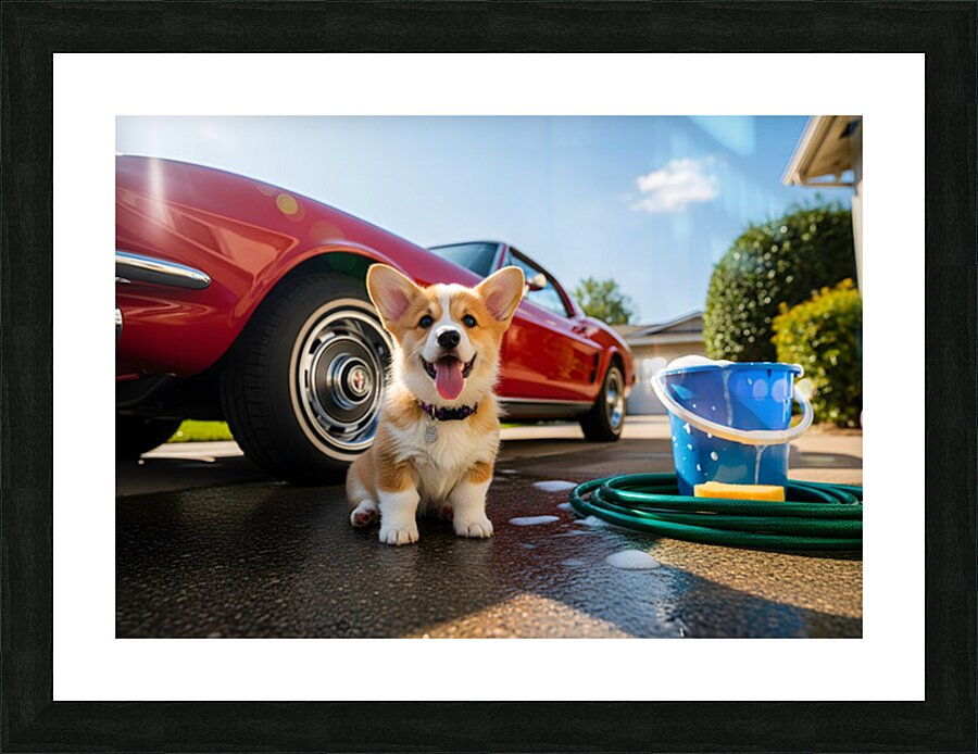 Corgi Puppy Ready For Car Wash Adventure Picture Frame print