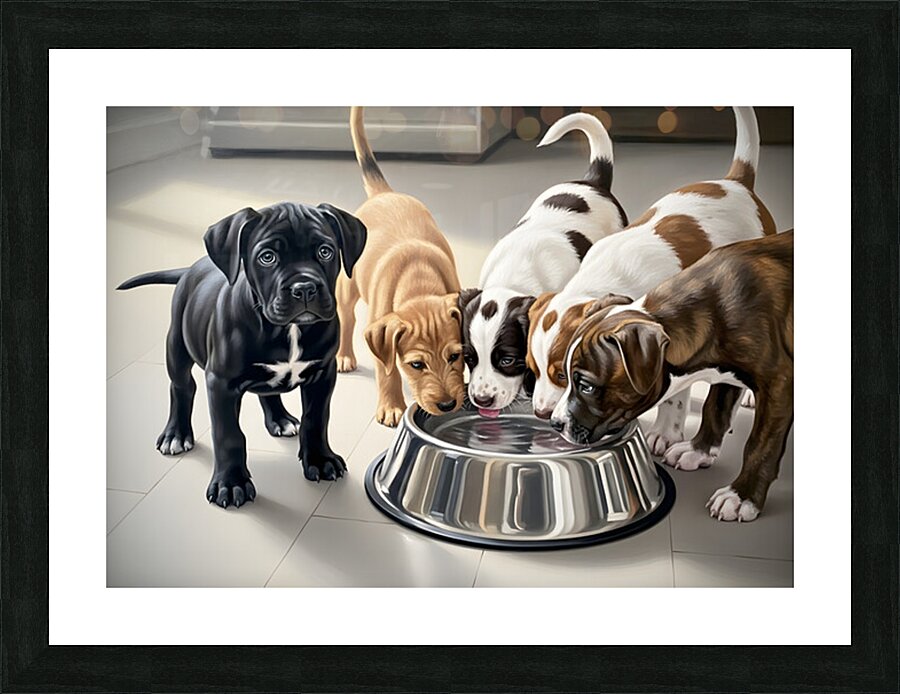Cane Corso Puppy Waits His Turn At Water Bowl Impression et Cadre photo