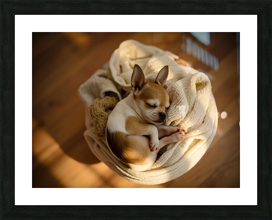 Chihuahua Puppy Naps On Laundry Pile Picture Frame print