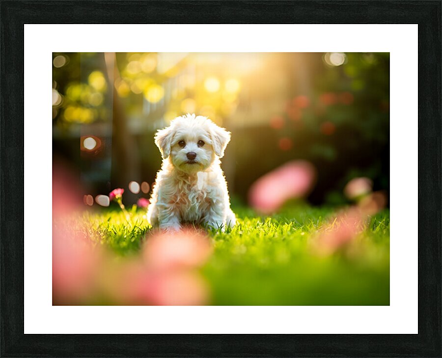 Bichon Puppy Begins Stay Training In Garden Impression et Cadre photo