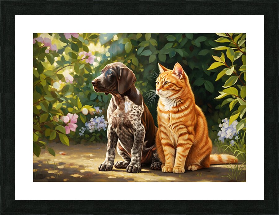 German Shorthaired Pointer Puppy Befriends Cat Picture Frame print