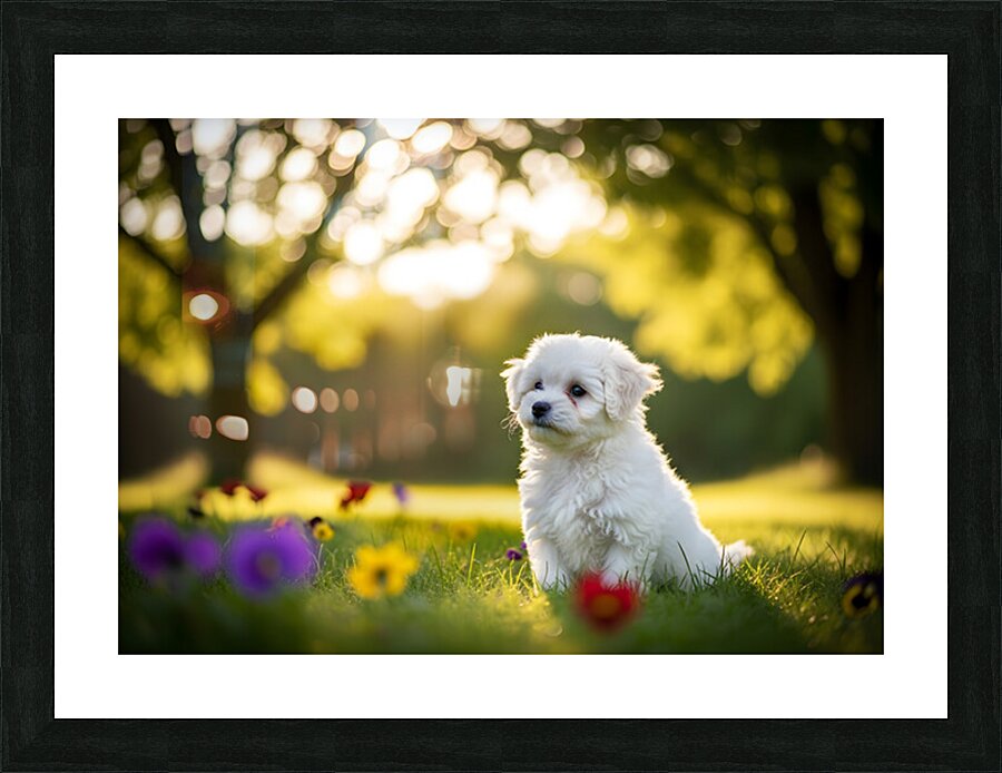 Bichon Frise Puppy Exploring The Garden Alone Impression et Cadre photo