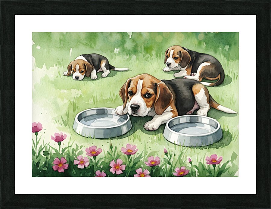 Happy Beagle Puppy After Drinking Water Impression et Cadre photo