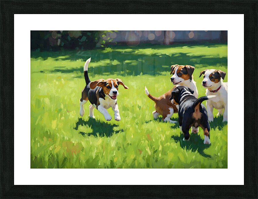 Beagle Puppy Runs To Join Sibling Playtime Fun Picture Frame print