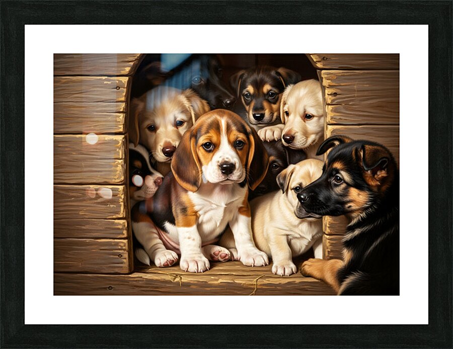 Beagle Puppy Feels Crowded In Tiny Doghouse Picture Frame print