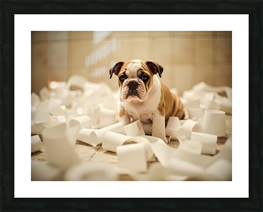 Bulldog Puppys Toilet Paper Trouble Begins Impression et Cadre photo