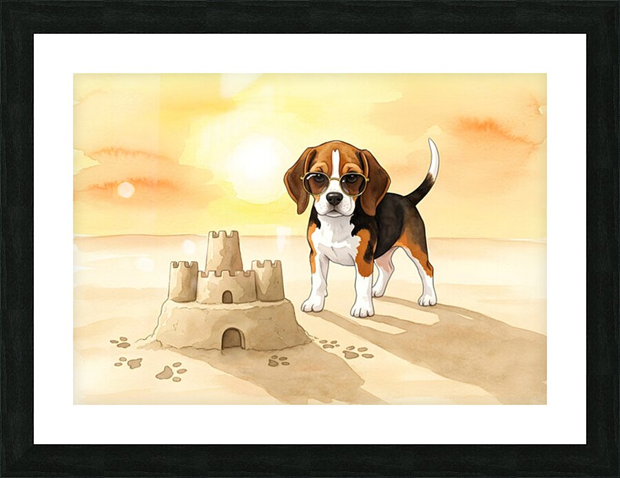 Beagle Puppy Shows Off Sandcastle Creation Picture Frame print