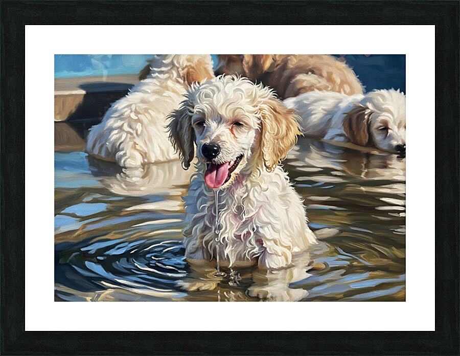 Poodle Puppy Cooling Off In A Pond Picture Frame print