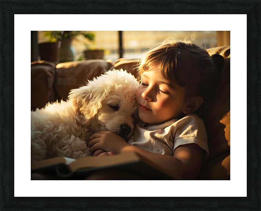 Poodle Puppy Dreams During Story Time Picture Frame print