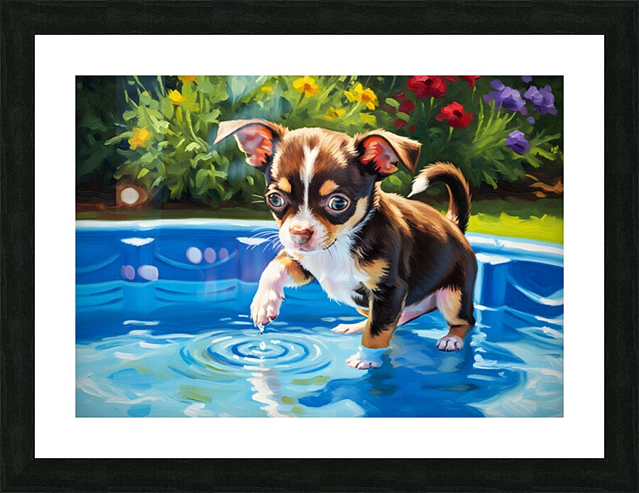 Chihuahua Puppy Discovers The Pool Impression et Cadre photo
