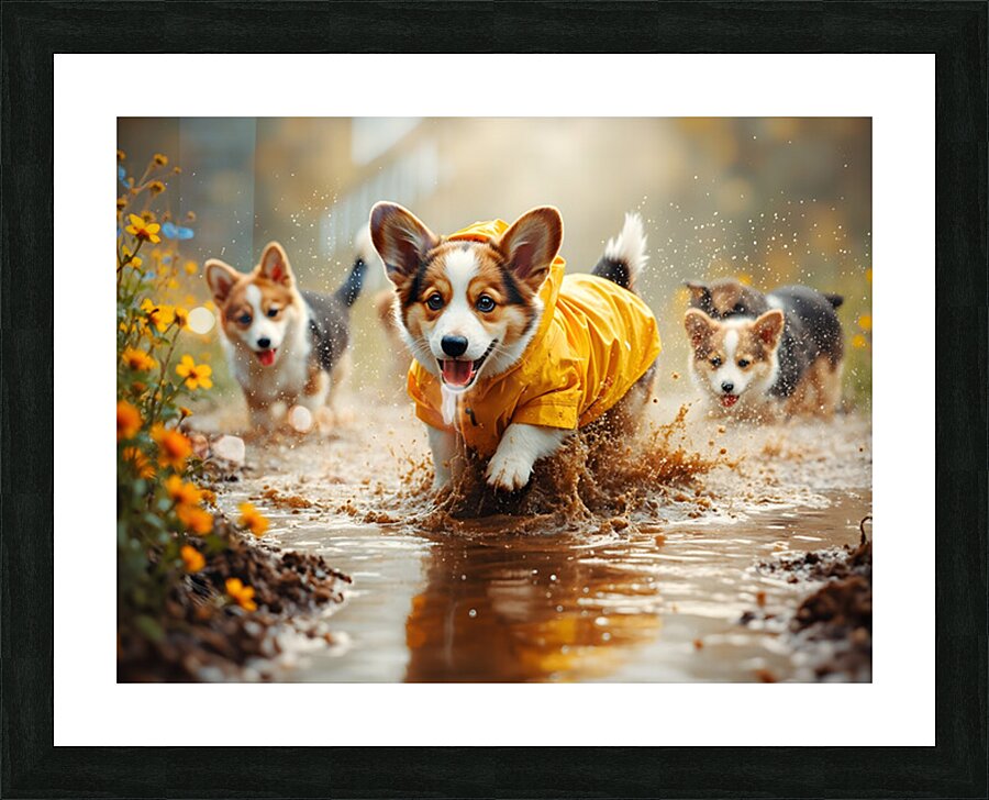 Corgi Puppy Ready For Rainy Day Adventure Impression et Cadre photo