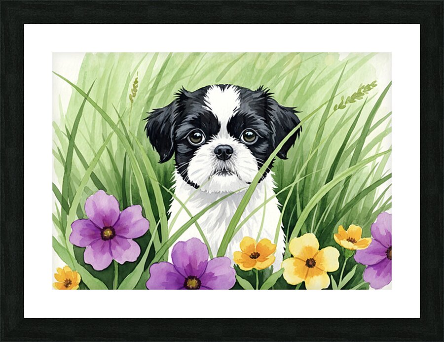 Shih Tzu Puppy Hiding In Tall Grass Picture Frame print