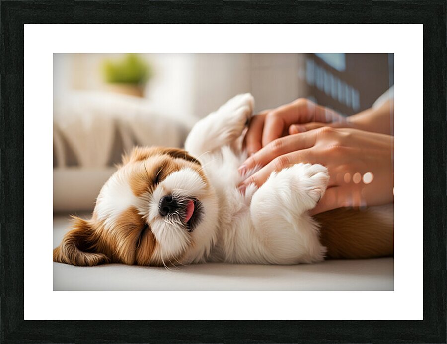 Sleepy Shih Tzu Puppy After Perfect Belly Rubs Picture Frame print