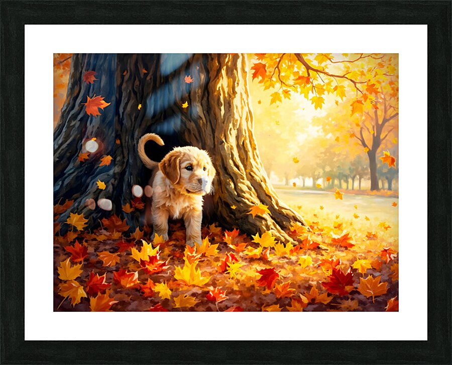 Curious Labrador Puppy Peeking Around Garden Corner Picture Frame print