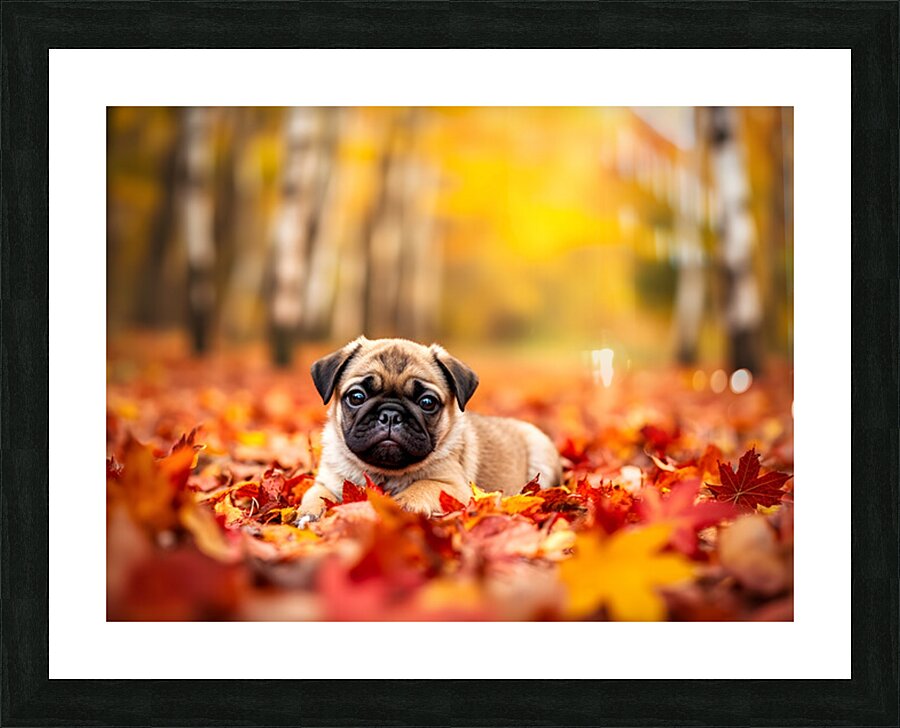 Pug Puppy Crowned With Autumn Leaf Victory Picture Frame print