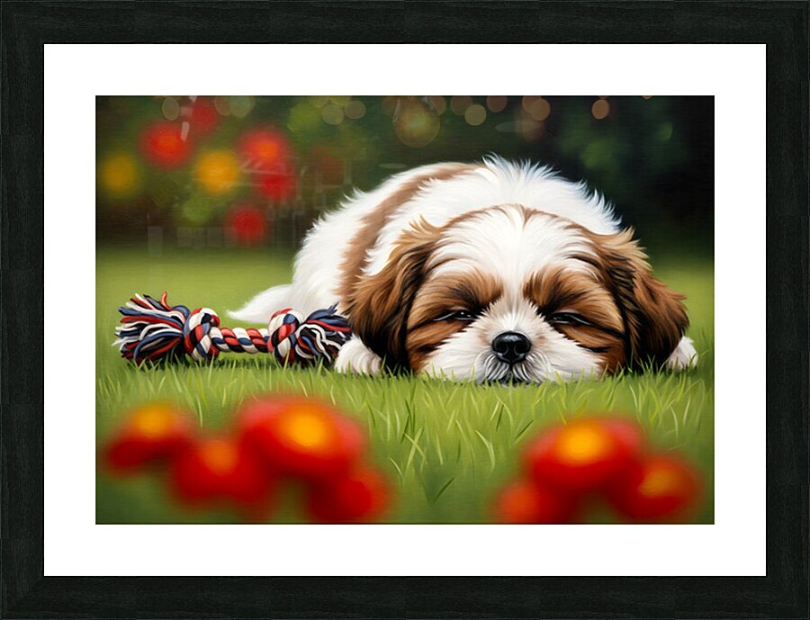 Shih Tzu Puppy Sound Asleep After Playtime Picture Frame print