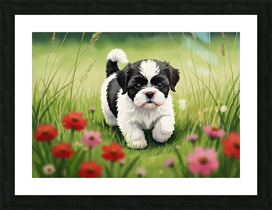 Shih Tzu Puppy Happy In Grass Picture Frame print