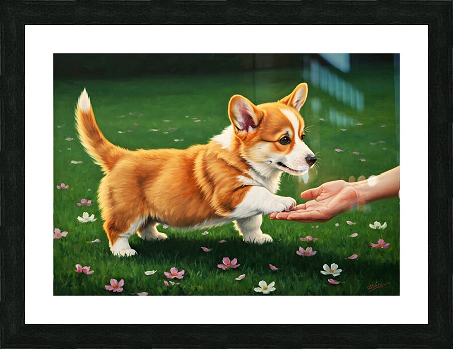 Proud Corgi Puppy Celebrates Learning New Trick Picture Frame print