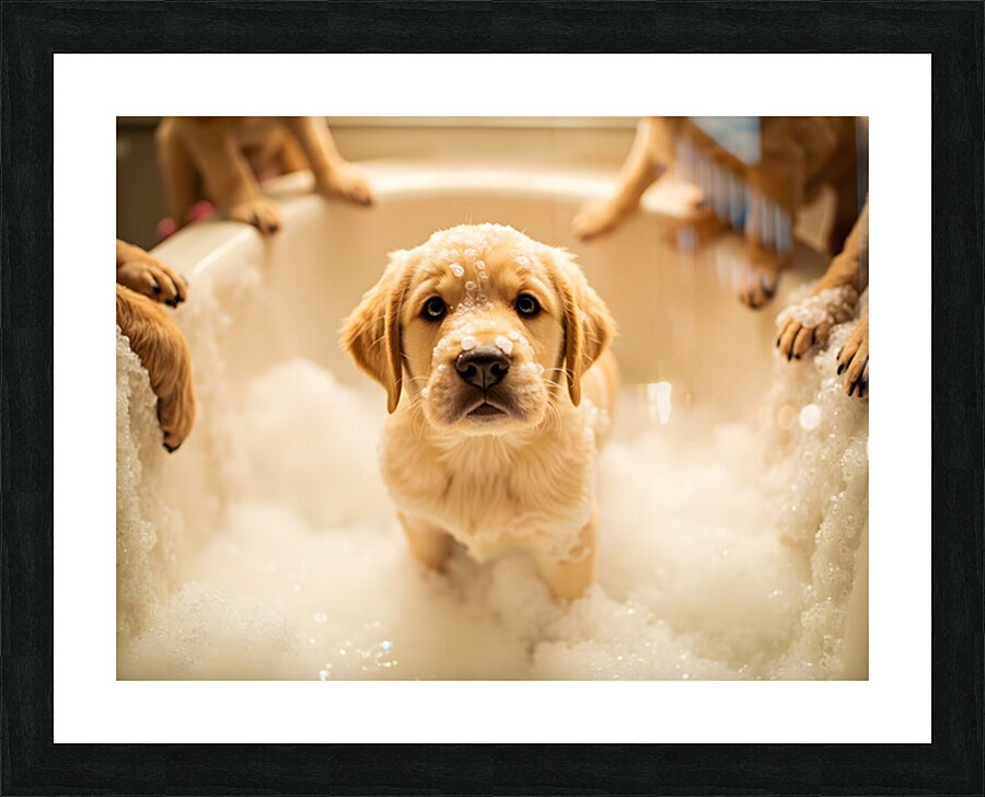 Peaceful Labrador Puppy Enjoying Calm Bath Time Impression et Cadre photo