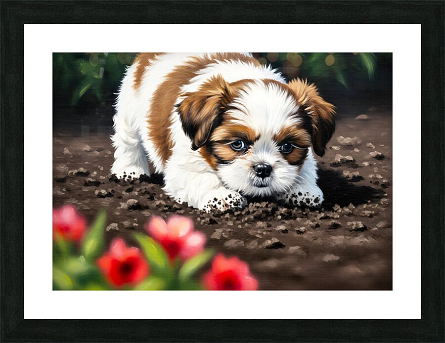 Shih Tzu Puppy Ready To Help In The Garden Impression et Cadre photo