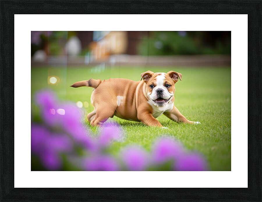 Bulldog Puppy Discovers His Tail Picture Frame print
