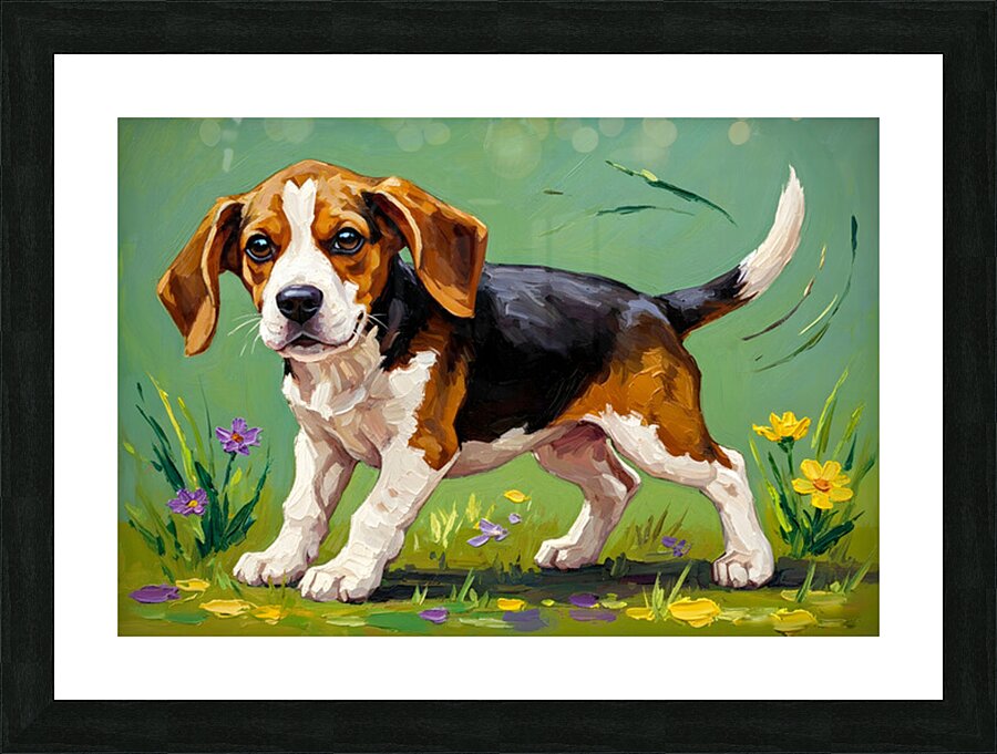 Beagle Puppy Spots Flying Frisbee Picture Frame print