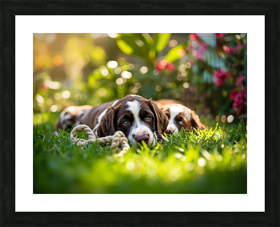 German Shorthaired Pointer Puppies Share Chew Toy Together Picture Frame print