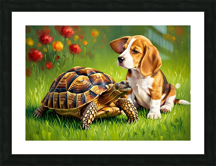 Beagle Puppy Rests With New Tortoise Friend Impression et Cadre photo