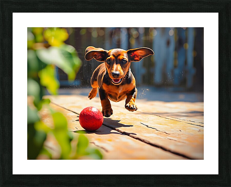 Dachshund Puppys Morning Garden Bounce Picture Frame print