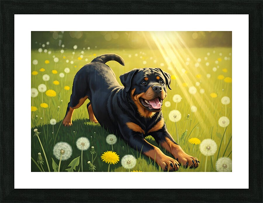 Rottweiler Puppy Finds Perfect Sunny Spot Picture Frame print