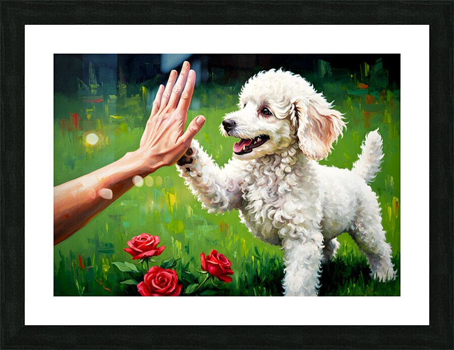Triumphant Poodle Puppy Celebrates Success Picture Frame print