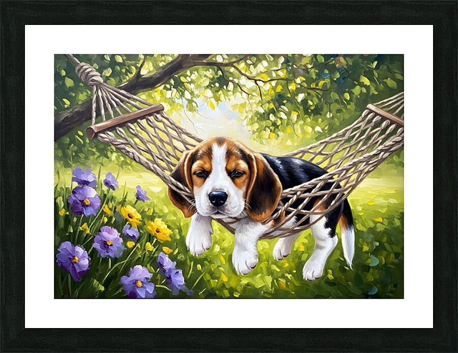 Beagle Puppy Discovers Perfect Hammock Spot Picture Frame print