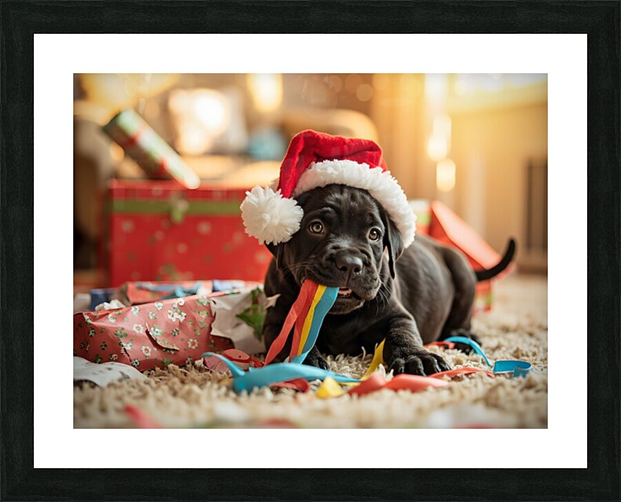 Cane Corso Puppys First Christmas Morning Discovery Impression et Cadre photo