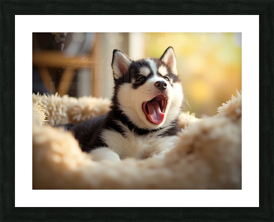 Sleepy Siberian Husky Puppy Dreams In Cozy Bed Picture Frame print