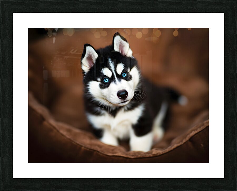 Content Siberian Husky Puppy Relaxes In Comfortable Bed Picture Frame print