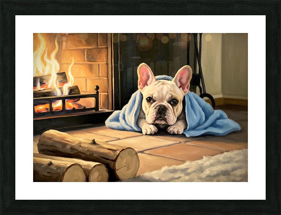 French Bulldog Puppy Happy And Warm After Beach Adventure Picture Frame print