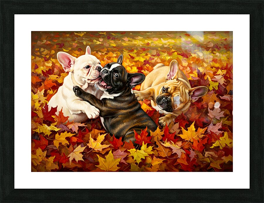 French Bulldog Puppy Rests After Autumn Play Picture Frame print