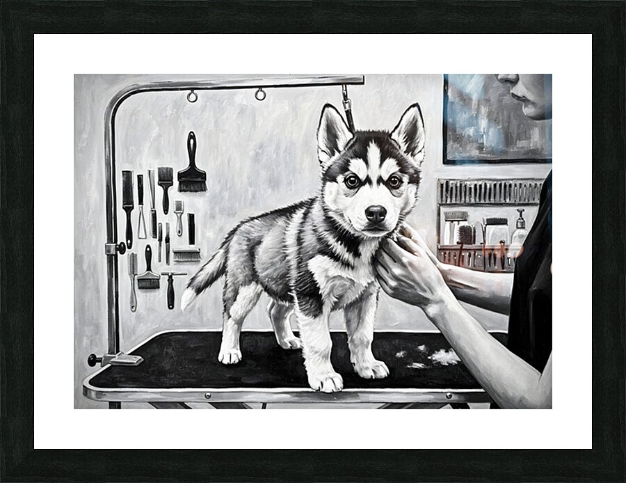 Siberian Husky Puppys First Trip To The Groomer Picture Frame print