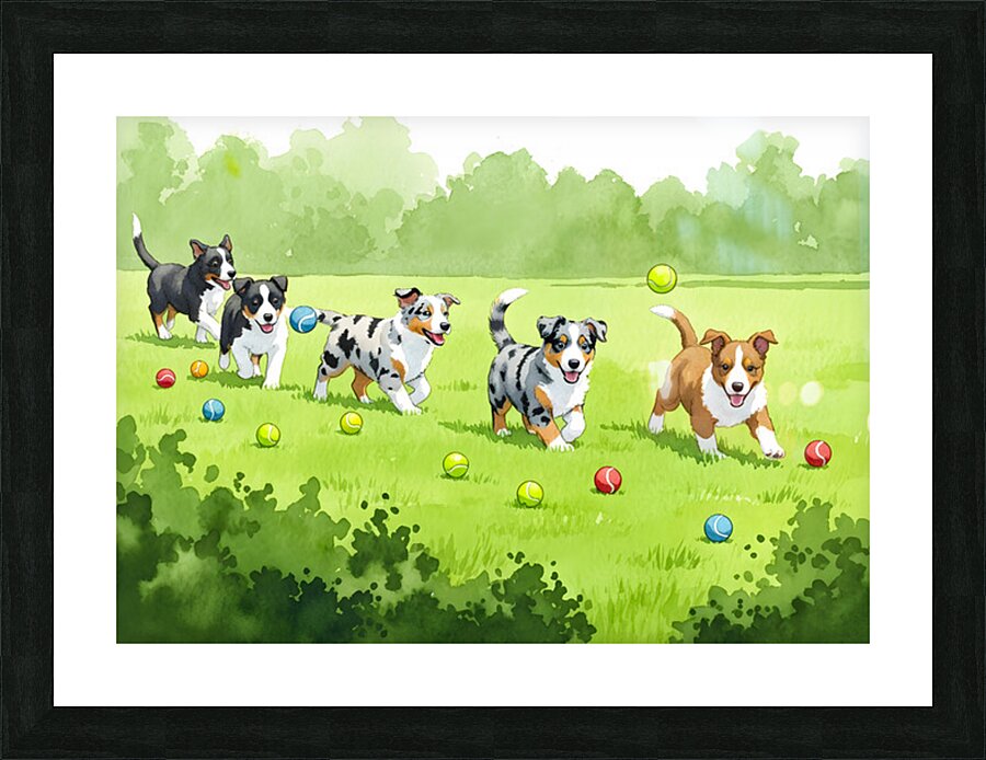 Australian Shepherd Puppy Spots Tennis Ball Picture Frame print