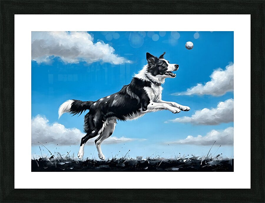 Successful Border Collie Puppy With Tennis Ball Picture Frame print