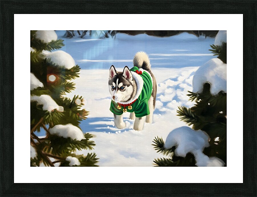 Siberian Husky Puppy In Red Holiday Costume Indoors Impression et Cadre photo