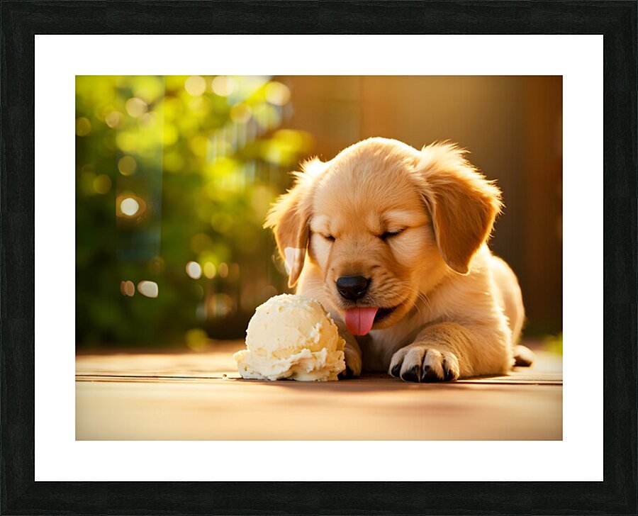 Golden Retriever Puppy Discovers Ice Cream Treat Impression et Cadre photo