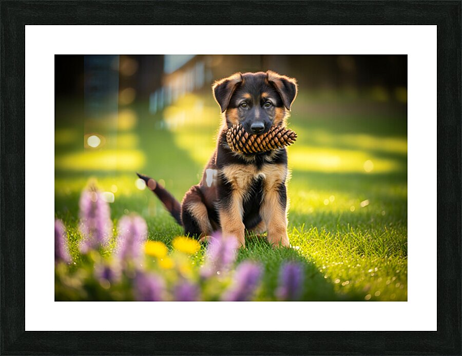 German Shepherd Puppy Returns Pinecone For Another Round Impression et Cadre photo